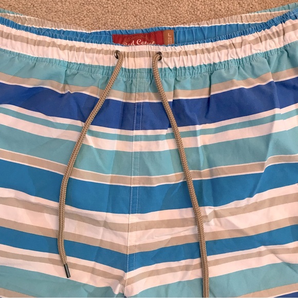 Red Camel Mens Swim Trunks Swimwear Size Large 34 36 Blue White Stripe Altered - Picture 2 of 9